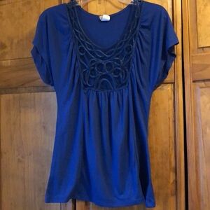Daytrip Royal Blue Flutter Sleeve Shirt Small